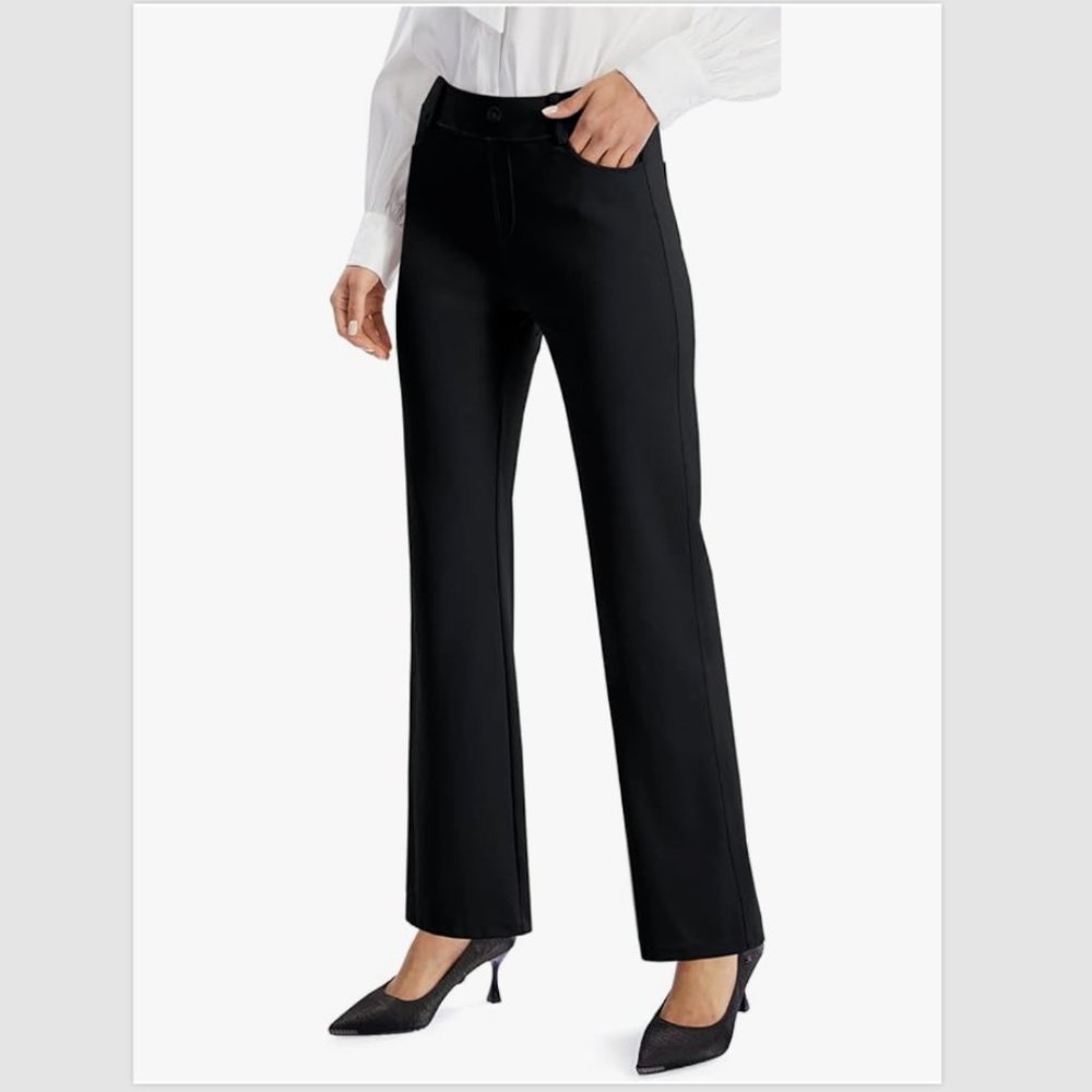 AFITNE Work/Yoga Dress Pants Stretch Straight Leg 29" Inseam Women's L Black NWT